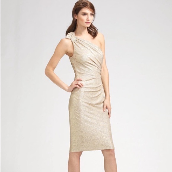 David Meister One Shoulder Matelassé Sheath Dress - Picture 11 of 11